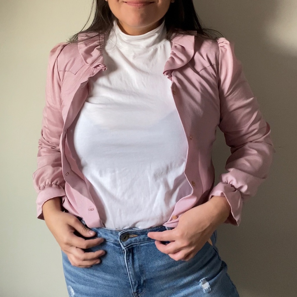 NEW Lasso Western Victorian Gottagecore Button Up Blush Lavender top